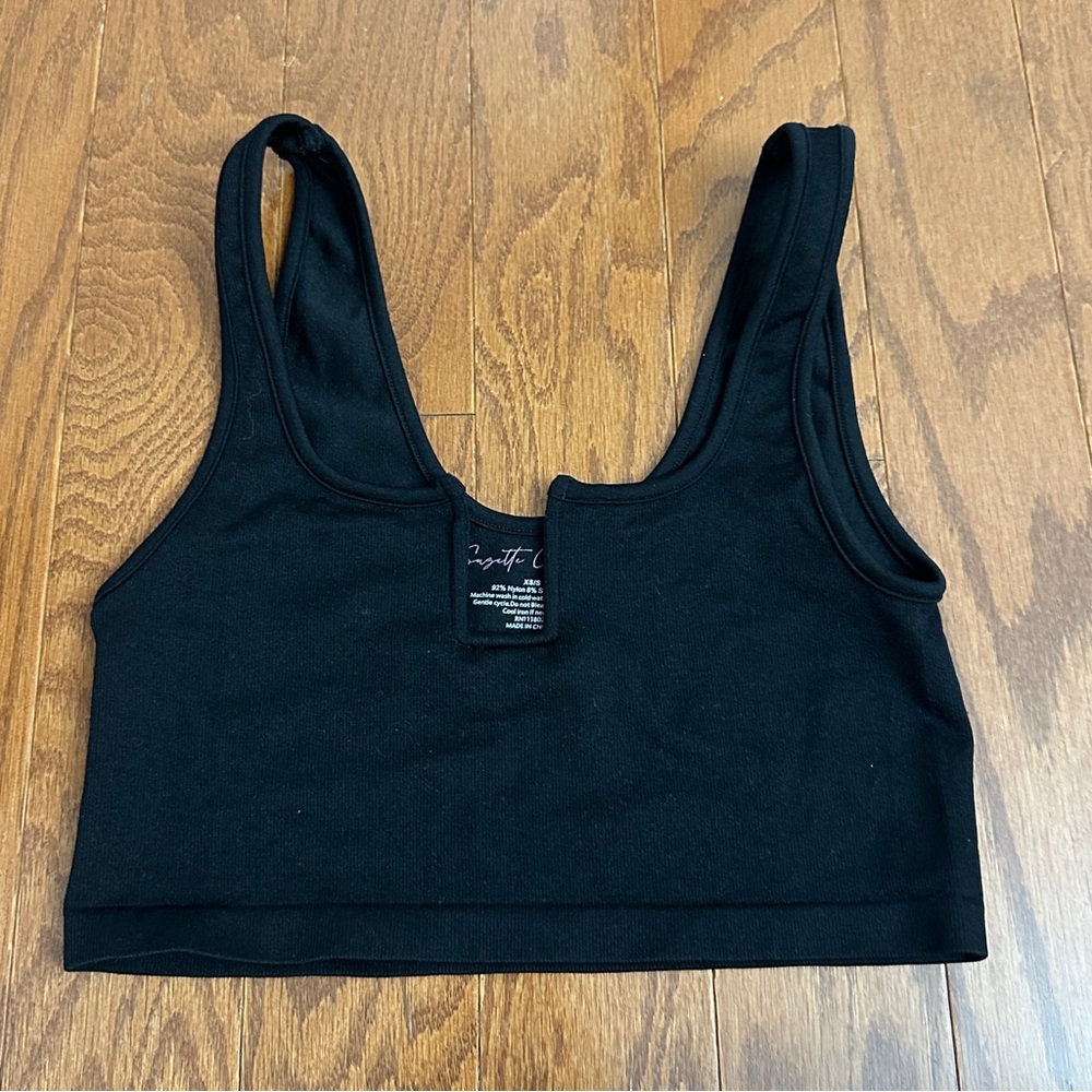 Suzette Collection Black Open Square Front Cropped Going Out Top